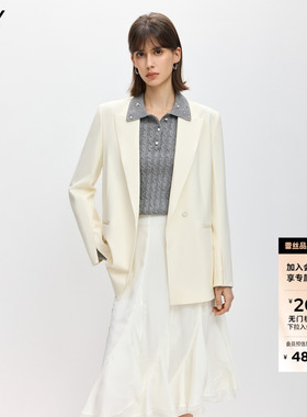 LILY2026春新款女装含羊毛时髦简约休闲廓形气质通勤白色西装外套