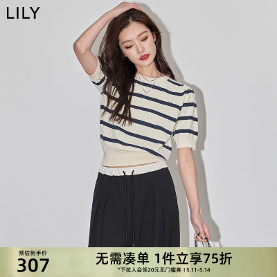 泡泡袖复古条纹修身LILY毛针织衫