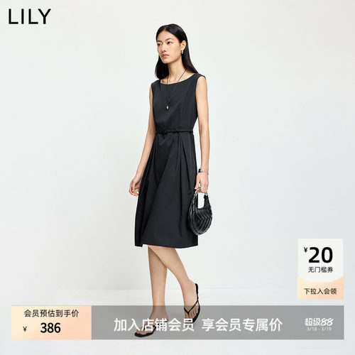 LILY2026夏新款复古赫本风收腰无袖一字领气质通勤小黑裙连衣裙女