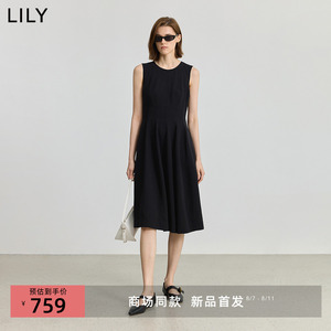 【小黑裙】商场同款LILY2025夏新款女装极简风无袖圆领休闲连衣裙
