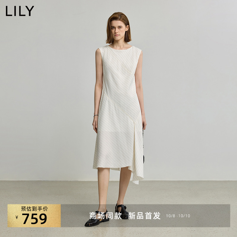 LILY简约新款无袖女装圆领连衣裙