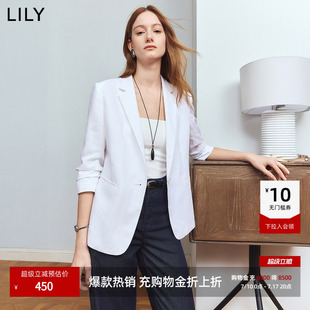 LILY2026夏新款莱赛尔亚麻混纺老钱风宽松休闲通勤白色西装外套女