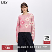 LILY2026春新款 含羊毛提花撞色毛衣休闲宽松圆领套头针织衫 上衣女
