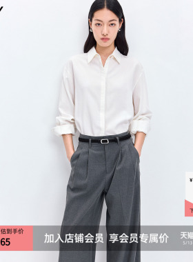 LILY2026春新款女装莱赛尔亚麻简约花边翻领休闲长袖白色衬衫外套