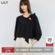 宽松雪纺衫 LILY2026新款 上衣七分袖 飘带领设计感抽褶泡泡袖 女 法式