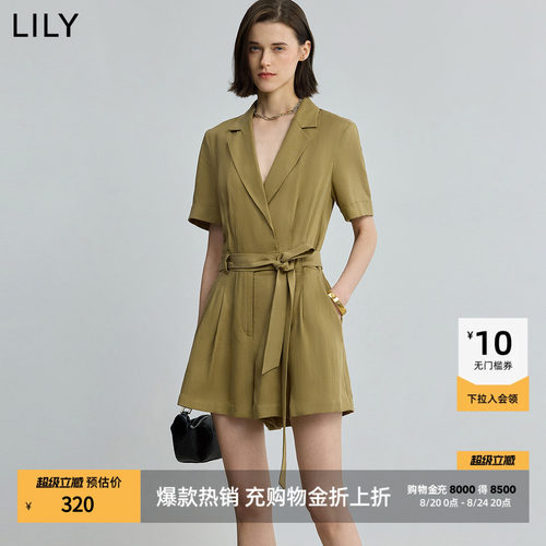 LILY莱赛尔收腰复古短袖连体裤