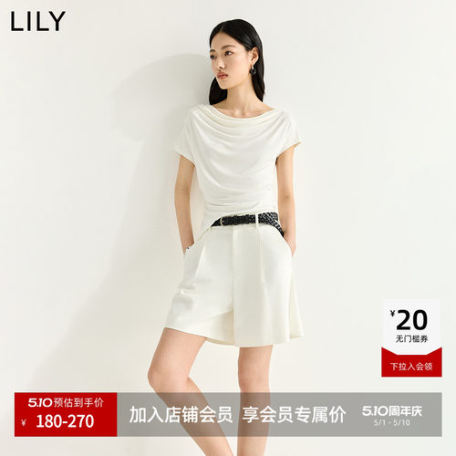 LILY通勤短款不对称收腰纯色T恤