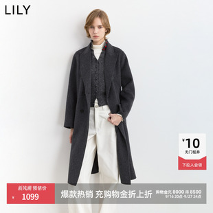 李沁代言LILY2026冬西装领廓形毛呢外套羊毛长款双面呢大衣女