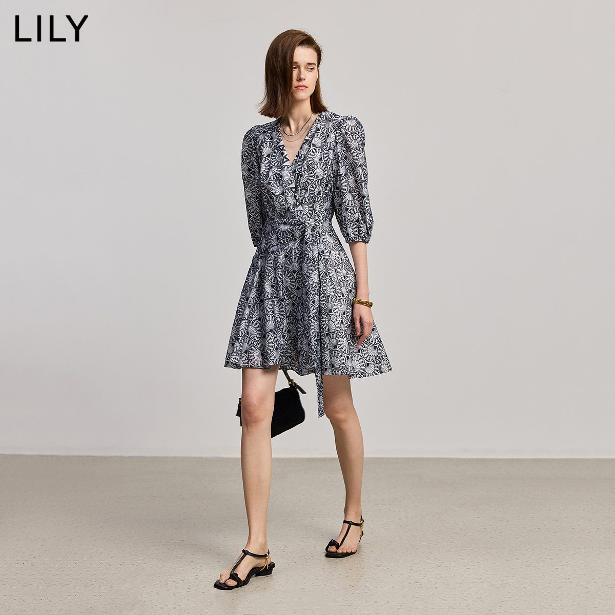 LILY收腰莱赛混纺新款连衣裙