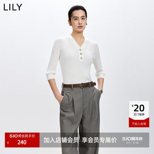 LILY莱赛尔七分袖混纺通勤针织衫