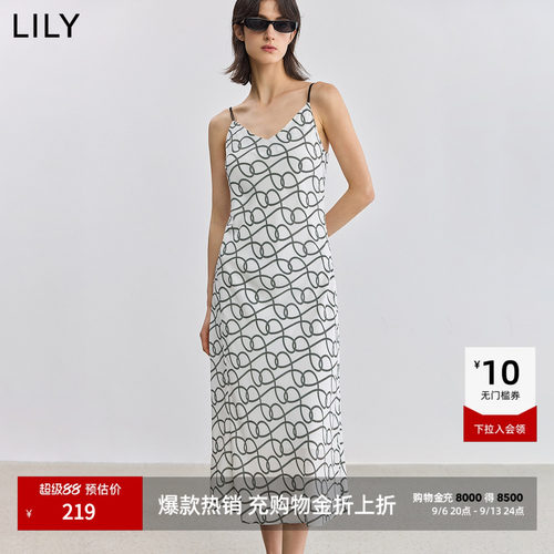 LILY老花斜裁简约吊带连衣裙