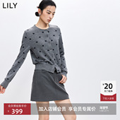 LILY2026春新款 含羊毛格雷系波点气质通勤休闲圆领针织开衫 外套女