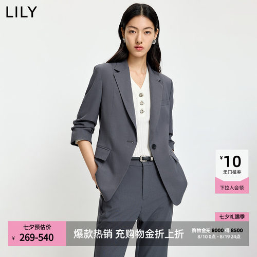 LILY通勤收腰廓形格雷系西装外套