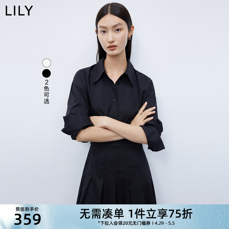 Lily女装百褶开叉优雅衬衫连衣裙