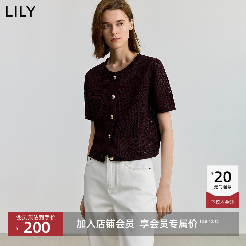 LILY小香风全棉短袖女装针织开衫