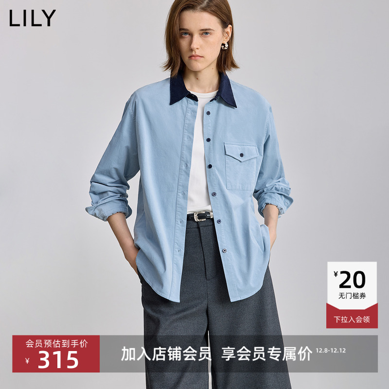 LILY撞色翻领灯芯绒工装外套