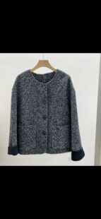 2025秋冬新款小香风全羊毛外套女短款黑白圆领单排扣毛呢大衣n531