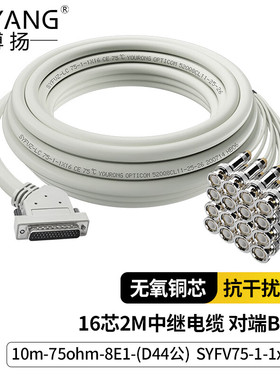 博扬16芯2M中继电缆10m-75ohm-8E1-(D44公)SYFV75-1-1*16适配华为