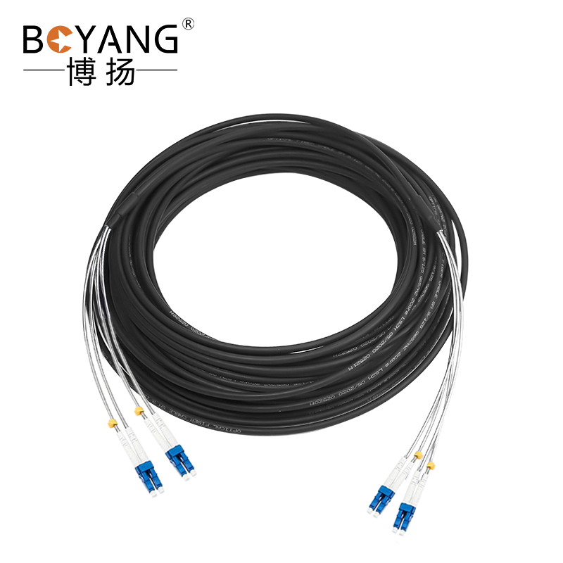 博扬 单模四芯室外野战光缆 铠装防水抗拉抗弯曲拉练光纤200米+L