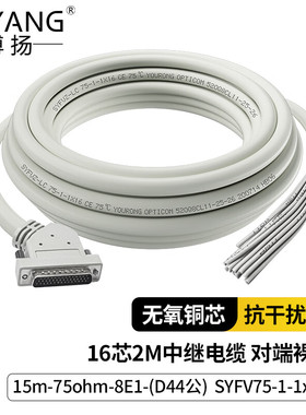 博扬16芯2M中继电缆15m-75ohm-8E1-(D44公)SYFV75-1-1*16适配