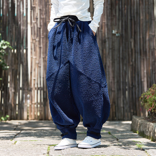 中国风男装加厚加绒小脚哈伦裤男青年宽松大码加厚休闲裤禅修服冬