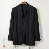 中国风男装 居士服 汉服古风衣服禅修服男魏晋风假两件棉麻改良唐装