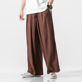 宽松舒适棉麻直筒休闲裤 中国风汉服裤 潮 男士 裙裤 子男汉元 素阔腿裤
