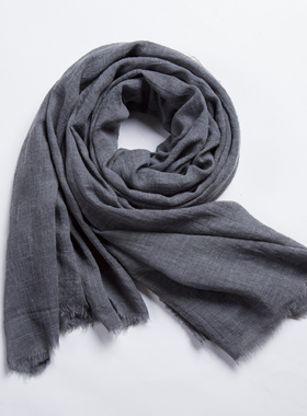 中国风男装素色围巾男女款围脖保暖冬季民族风百搭休闲棉麻丝巾潮