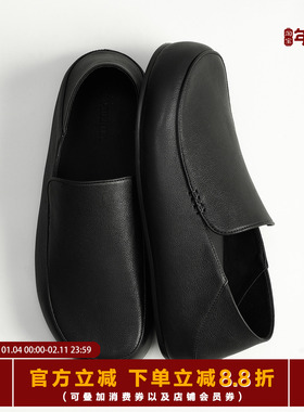 TOPTIER BRO 头层牛皮宽楦穆勒鞋软木中底舒适一脚蹬真皮休闲鞋男