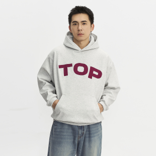 TOPTIER 470g复合奥粒绒连帽卫衣男冬季 加绒宽松休闲字母帽衫 BRO