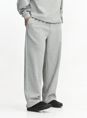 TOPTIER BRO 400g复合牛奶丝灰色卫裤男春秋宽松直筒休闲运动长裤