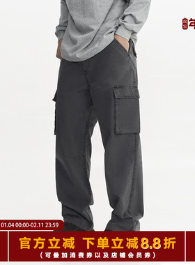 TOPTIER BRO 耐磨格子布水洗复古工装裤男宽松百搭直筒休闲长裤