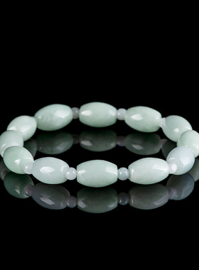 天然A货翡翠浅绿路路通玉石手串