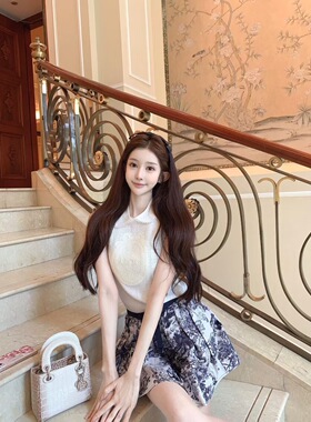 【高品质实拍yb】洋气水墨画印花半身裙复古小众A字裙上衣套装女
