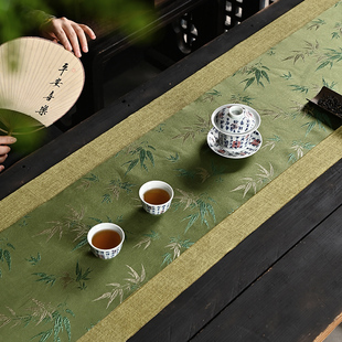 禅意茶席长条茶旗茶台竹子双面布艺茶台茶巾干泡茶桌布 中式