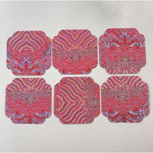 云锦国潮双面织锦印花复古禅意微吸水杯垫茶杯刺绣杯垫中国风