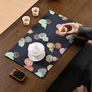 双面棉麻拼布印花茶席布艺桌旗茶布茶杯垫禅意中式干泡席
