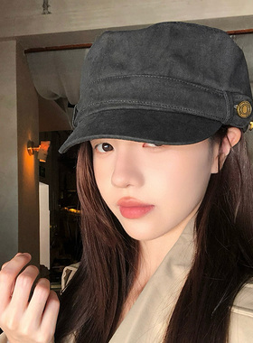 日本RX秋冬美式复古平顶鸭舌贝雷水洗做旧鸭舌帽子显脸小马术帽女