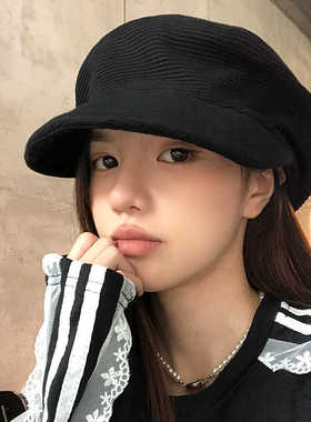 日本RX黑色大版云朵报童贝雷帽子女日系复古画家帽显脸小八角帽