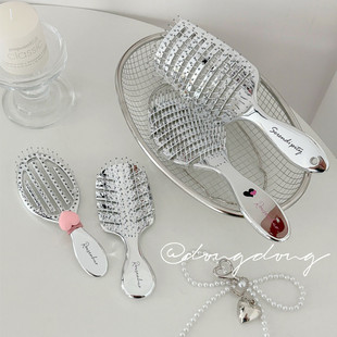 ins银色梳子排骨梳蓬松高颅顶便携小号女士专用防静电大弯梳干湿