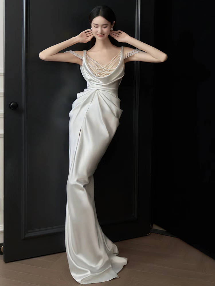 Elite white evening dress, long skirt, wedding dress, lace dress, lifting effect Elite white evening dress, long skirt, wedding dress, lace dress, lifting effect