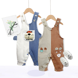 宝宝背带裤秋冬小童婴儿外穿按扣开裆儿童单裤子单扎牙鸳鸯裤周岁