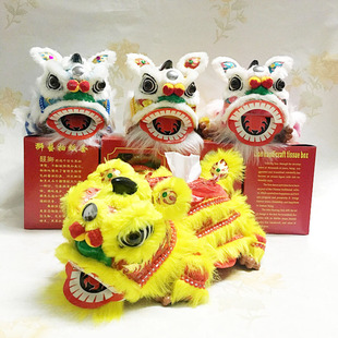 国潮文创醒狮摆件纸巾套可爱舞狮子头家居抽纸盒春节新年装饰摆设