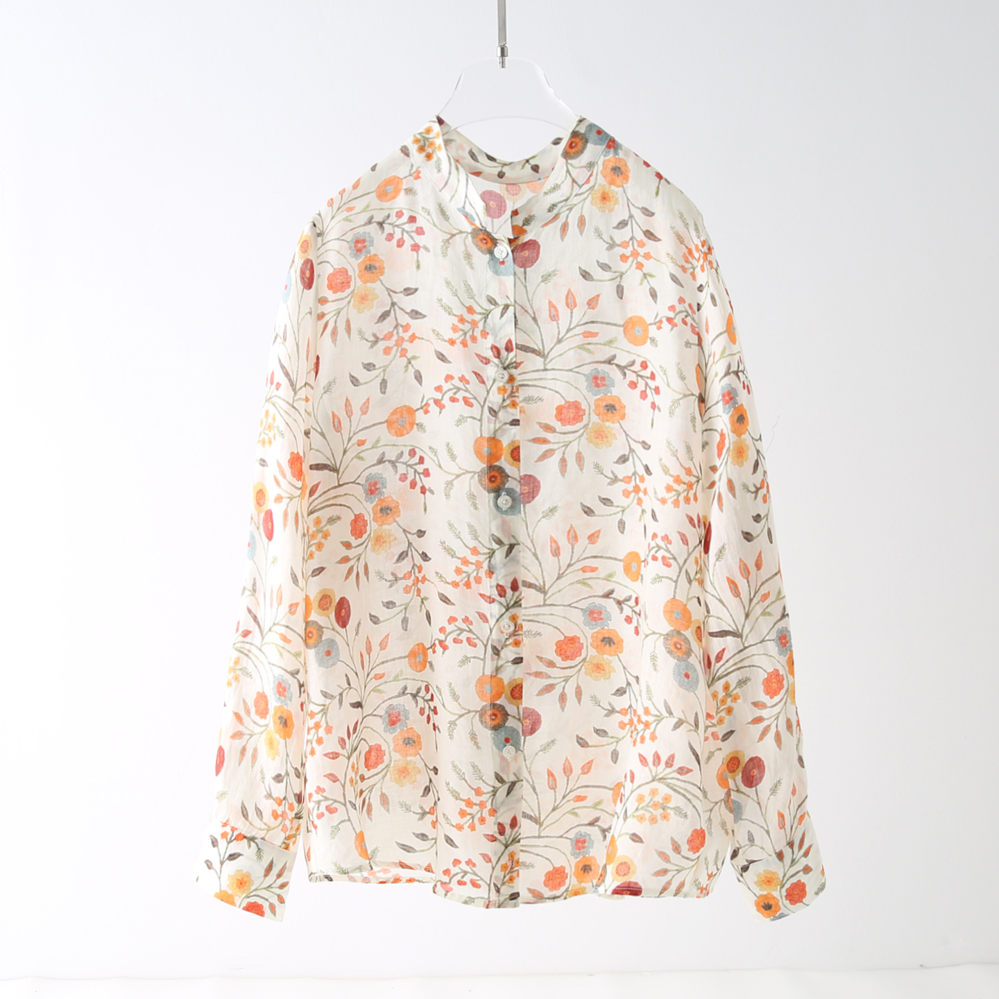 春夏新款薄款透气开衫苎麻长袖