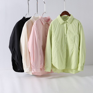 棉服棉衣衬衣 高级感休闲长袖 浅绿色轻薄保暖棉衣女衬衫 秋冬新款