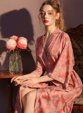 新中式国风睡袍女夏真丝薄款睡衣丝绸晨袍婚礼伴娘100%桑蚕丝春秋