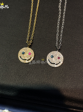 EYEFUNNY镶钻18K金拼接笑脸吊坠