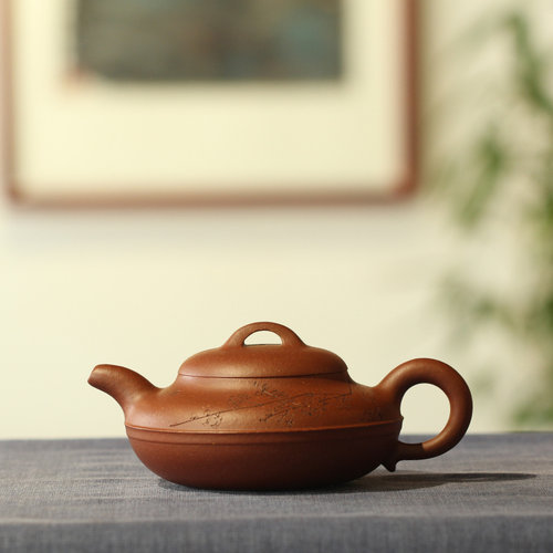 宜兴名家纯全手工降坡泥刻绘  线圆壶功夫家用泡茶壶 300cc包邮