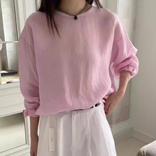 现货速发atmosphere韩国东大门代购女2025夏薄款棉麻套头防晒衬衫