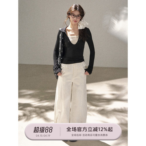 白色花边宽松百搭阔腿裤